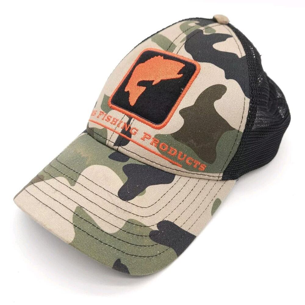Simms Fishing Products Mesh Snapback Trucker‎ Hat Camo Ball Cap Fish Logo Adult